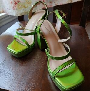 Dream Pairs Women's Lime Green Metallic Strappy Chunky Platform Sandal Heels 8